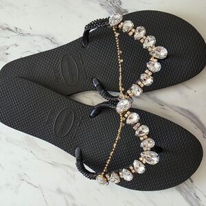 Havaianas Black Crystal Embellished Sandals